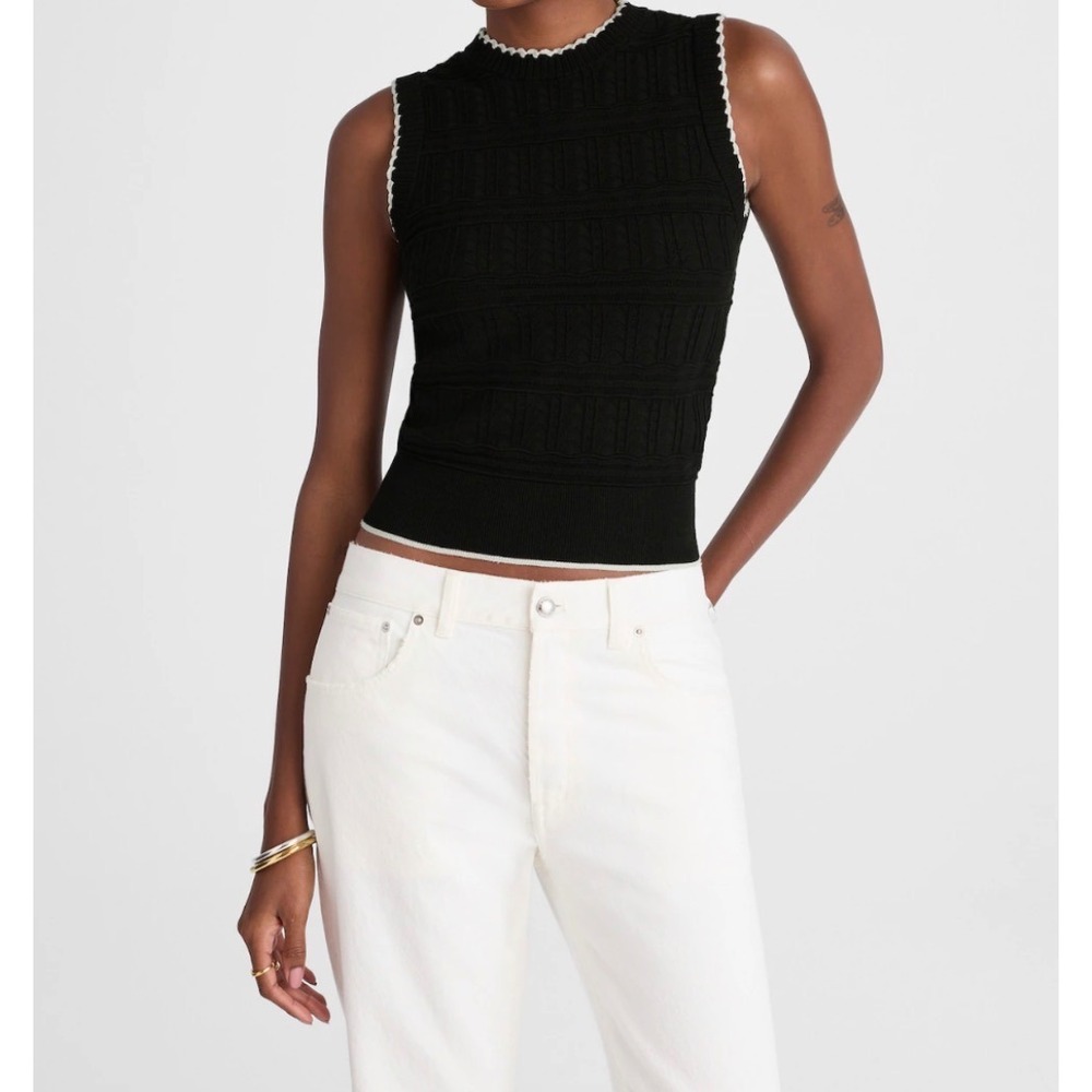 Madewell Womens Textured Mixed Stitch Sweater Tank Black White XXS NWT NW500